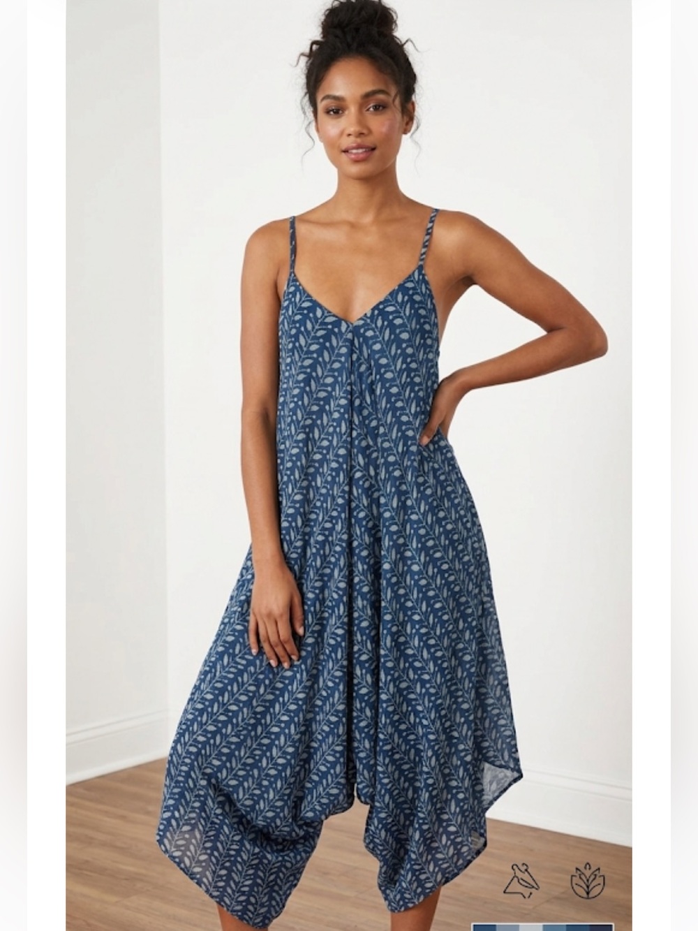 World Market Goa Striped Leaf Print Spaghetti Strap Jumpsuit- Size S/M